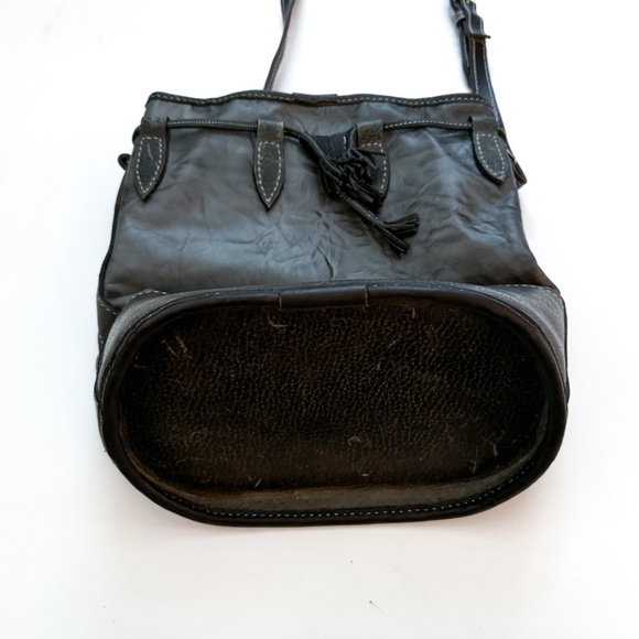 Vintage Black Gray Leather Bucket Bag - Picture 4 of 5